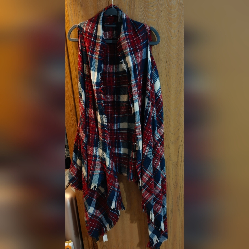 Francescas Flannel Vest Shawl Open Cardigan